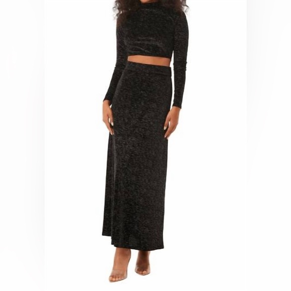 MISA LOS ANGELES Ekat Knit Maxi Skirt Black Velvet Sparkle Size Small $340 NWT